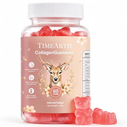 TIMEARTH Collagen Gummies for Skin Hair Nails - 600mg Marine Collagen Peptides Vitamin C &Hyaluronic Acid 4-in-1 Beauty Complex 200mcg Biotin Anti Aging 60 Gummies