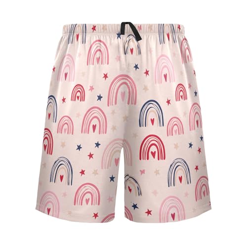 Men's Pajama Shorts Rainbow Star Pink Athletic Pajama Sleep Bottoms with Pockets 2304164