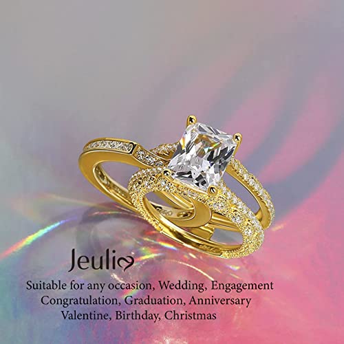 Jeulia Wedding Radiant Cut Ring: 3PC CZ Diamond Engagement Ring Set Promise Anniversary Rings with Side Stones Romantic Jewelry Gift for Her with Gift Box4