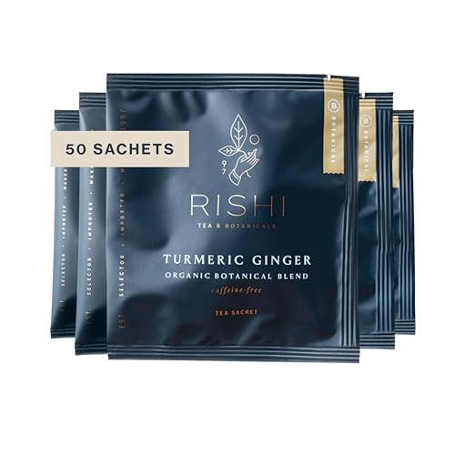 Rishi Tea Turmeric Ginger Herbal Tea - Organic Sachet Bags, Caffeine Free Blend with Spicy Ginger & Citrus, Hot or Iced - 50 Count (Pack of 1)