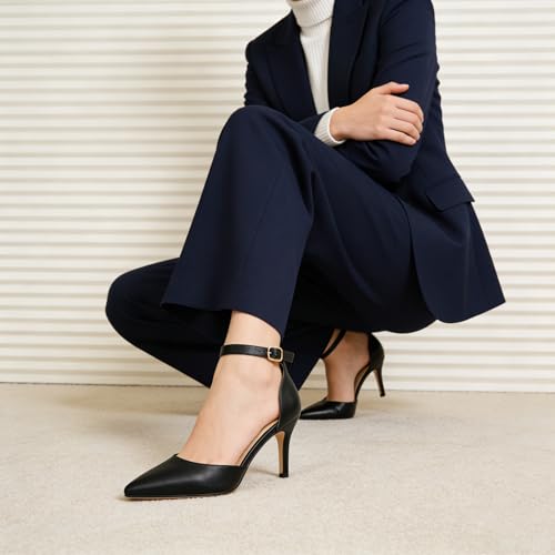 Image of JOY IN LOVE Closed Toe Heels Pumps for Women 3IN Stiletto Pointed Toe Ankle Strap Heels