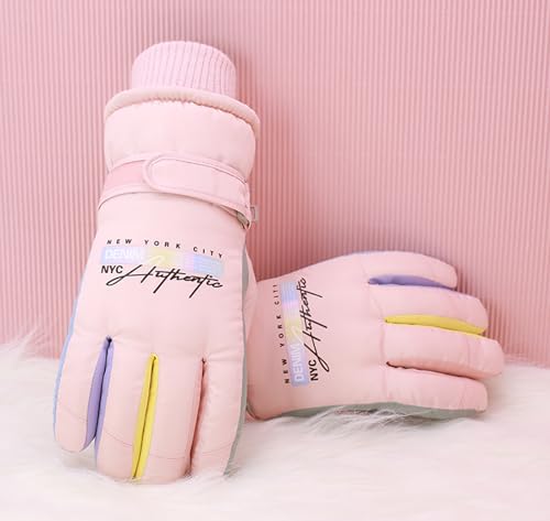 KEYDUACU Winter Ski Snow Gloves for Men, Women, Waterproof Touchscreen Windproof Cold Weather Hand Warming Winter Work Snowboard Gloves for Skiing Running and Cycling(Pink)