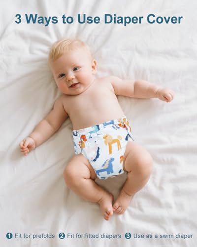 babygoal Baby Cloth Cover for Prefolds,Flats or Fitted Diapers– Adjustable, Reusable, Waterproof Swim Diaper Cover for Infant and Toddlers 15-35lbs DCFN05-B