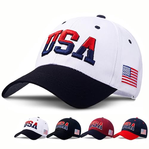 LELVK American Flag Embroidery Patriotic Hat Cotton Adjustable USA Baseball Cap for Men & Women