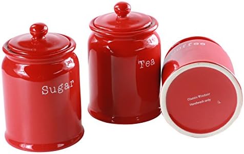 Tea Coffee and Sugar Large Storage Pots Ceramic Red Set of 3