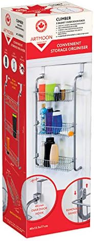 art moon Climber 3 Tier Over the Door Storage Baskets, Hanging Racks for Kitchen and Bathroom, Steel, 40 x 13.5 x 77 cm