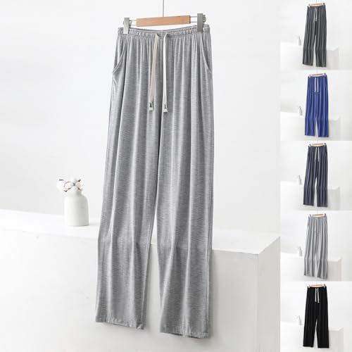 Cambkatl Men's Loose Wide Leg Pajama Pants Soft Lightweight Elastic Waist Lounge Pants with Pockets Sleep Pjs Bottoms2