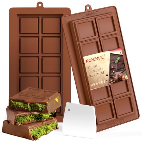 ROMANVIC Schokoladenform Silikon Tief,Dubai Schokolade Form,2 Stück Silikonform und Spachtel,Schokoladentafel Tiefe Schokoladenform,Extra Tief Schokolade Form für Schokolade Praline Süßigkeiten