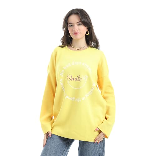 بلوفر بلون واحد بنمط ذاتي بقبة مطوية للنساء من اندورا، لون أصفر، مقاس واحد