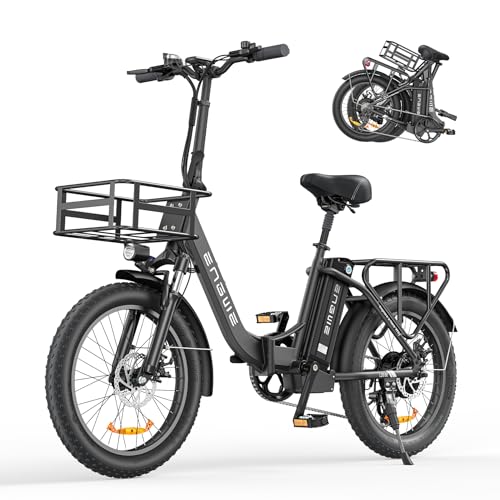 Engwe L20 SE - Bicicleta eléctrica plegable, 20 x 3,0 pulgadas, rueda ancha de 7 velocidades, bicicleta eléctrica de 36 V 15,6 Ah, batería extraíble, autonomía de 140 km, bicicleta eléctrica para