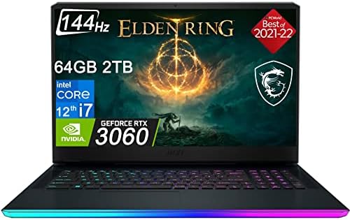 MSI GE76 Raider 17.3" 144Hz (Intel 12th Gen i7-12700H (Beat i9 11980HK), GeForce RTX 3060 6GB 140W, 64GB DDR5 RAM, 2TB PCIe SSD) FHD Thin Bezel Gaming Laptop, Thunderbolt 4, RGB Backlit, Win 11 Home