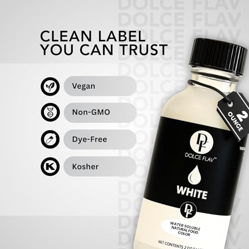 Image of Dolce Flav Natural White Food Coloring - 2 oz Liquid Whitening Dye from Palm Oil with Graduated Dropper | Water-Soluble | For Frostings, Fillings & Beverages | Kosher | Made in USA