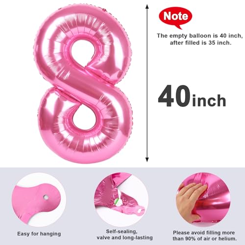 Image of 8 Balloon Numbers Birthday Decorations, 40In Pink Balloons for Men Women | Eye-catching Appearance, Perfect Decorative Centerpieces, Convenient Self-sealing Structure, Widely for Various Occasions