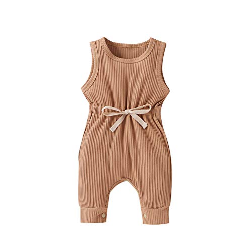 Saliuentm Baby Girl Boy Romper Jumpsuit Sleeveless Bodysuit Tank Top Onesies Summer Clothes One Piece Ribbed Cotton Outfits (A-Light Coffee,3-6 Months)