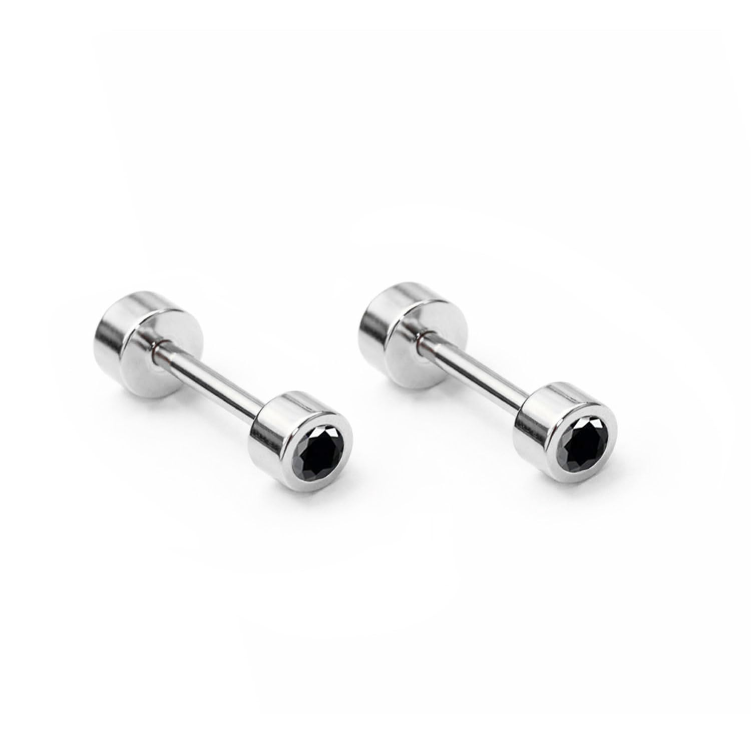 FASHIONS 3mm 18K Silver Plated Anti Tarnish Stainless Steel Black Stone Small Tyre Shape Piercing Ear Stud Lightweight Hypoallergenic Studs Earrings for Men & Boys-image-47