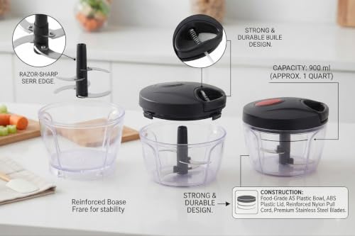 Image of Choose NEW S.K Manual Vegetable Chopper Pack of 2, 450 ml Each | Pull String Food Processor with Stainless Steel Blades | Onion, Garlic, Chilli & Vegetable Cutter | Manual Kitchen Chopper