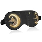 Cat Sits on God Crescent Moon Stars On Black Eye Masks Cover Blocks Light Sleep Mask Shade Cover Blindfold Relaxing Eyeshade Cover with Adjustable Head Strap for Men Women Kids