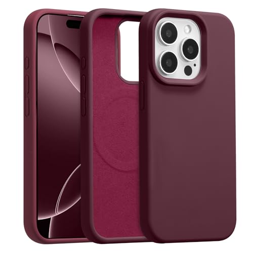 UCASONG Magnetic for iPhone 14 Pro -6.1Inch Liquid Silicone Phone Case, Compatible with MagSafe, Cute Plain Solid Color Slim Case Soft Smooth Matte Shockproof Protective Cover, Plum