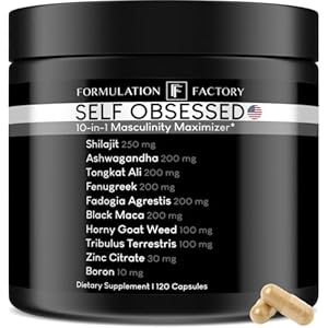 Self Obsessed 10 in 1 Masculinity Maximizer Supplement, Shilajit for Men, Tongkat Ali, Ashwaganda, Fenugreek Muscle Growth, Energy Management, Drive, Strength, Recovery 1-month supply (Pack of 1)