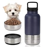 Isolierte Hundetrinkflasche für Unterwegs - 3-in-1 Edelstahl-Wasserspender mit Auslaufsicherem Verschluss, 2 Näpfen, Ideal für Reisen, Wandern und Gassi (SCHWARZ, 1000ml)