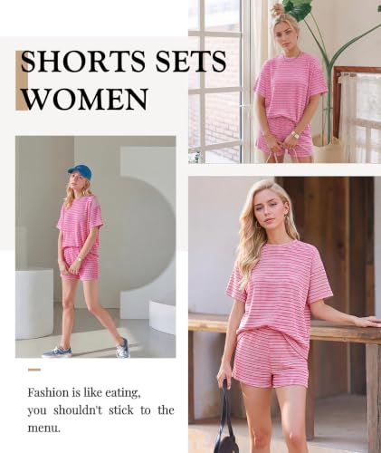 Image of MARZXIN Women 2 Piece Shorts Set 2026 Casual Summer Cruise Outfits Ribbed Loose Short Sleeve Pocket Matching Lounge Sets