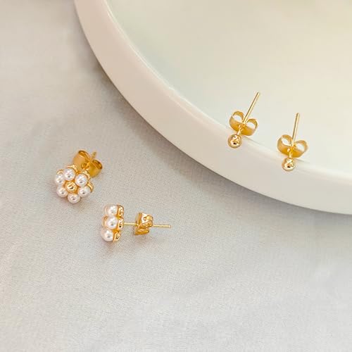 IMBOS Pearl Earrings 14k Gold Plated Daisy Flower Stud Earrings for Women Ball Flat Back Earring Hypoallergenic Statement Stud Earring Trendy Jewelry Gift for Women by IMBOS - Image 7