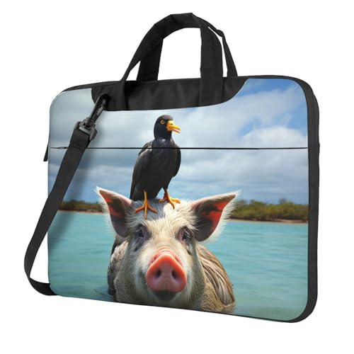 Sacoche ordinateur portable bandoulière imperméable 13-15.6 pouces oiseau cochon