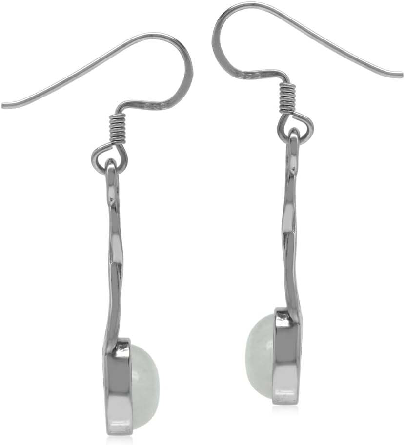 Silvershake 7MM Round Shape Cabochon Gemstone White Gold Plated or Yellow Gold Plated 925 Sterling Silver Victorian Swirl Style Dangle Hook Earrings Jewelry for Women