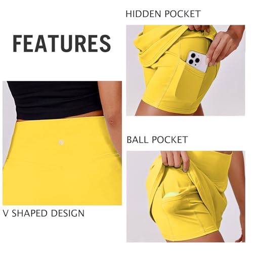 Image of PINSPARK Womens Tennis Skirt High Waisted Golf Skort with 2 Pockets Stretchy Athletic Skirts for Workout Pickleball Running