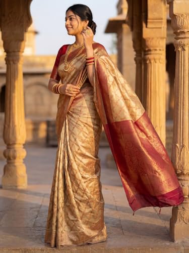 Image of AKHILAM Women's Kanjivaram Woven Soft Silk Saree With Blouse Piece