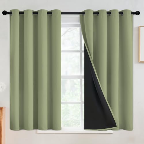 SimpleHome Sage 100% Blackout Curtains Room Darkening Living Room 45 Inch