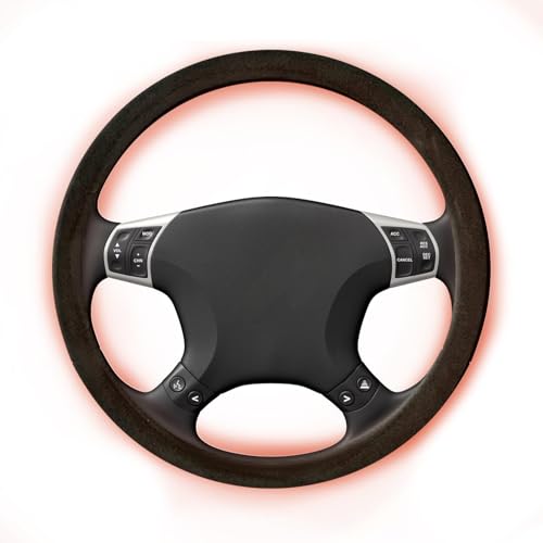 Housse de volant chauffée pour voiture, protecteur de volant chauffé 12V - Réchauffeur de mains rapide, chauffage de volant à cordon de 36,8 à 39,4 cm,...