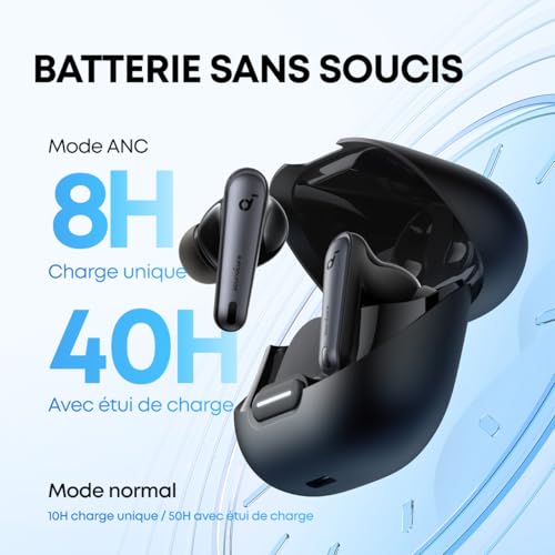 Soundcore by Anker Liberty 4 NC Ecouteurs Bluetooth sans Fil, Bluetooth 5.3, Reducteur de Bruit Adaptative aux Oreilles et à l'environnement, Hi-Res, 50H de Lecture Noir