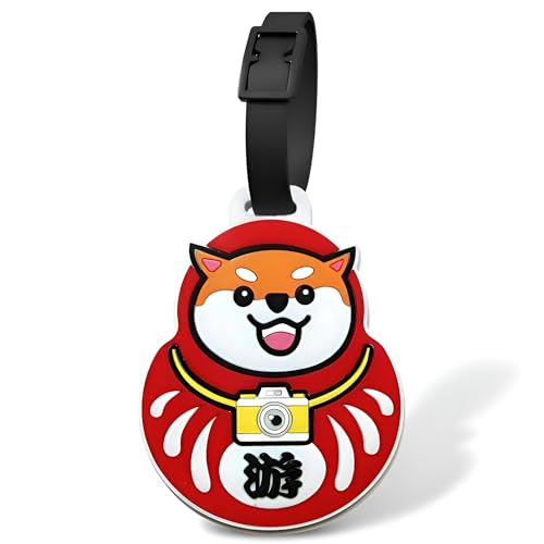 Red Daruma Shiba Inu Luggage Tag for Suitcases, Silicone Bag ID Tag, 1 Pack