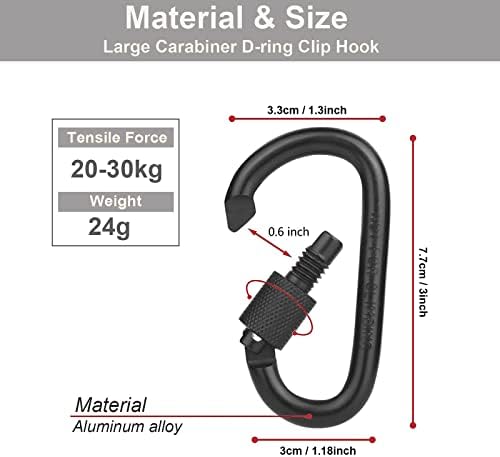 MABUSIYI 6PCS Carabiner Clip, 8cm/3inch Carabiner Aluminum Alloy Locking Carabiner Clip Hook for Camping Hiking Backpack (Black