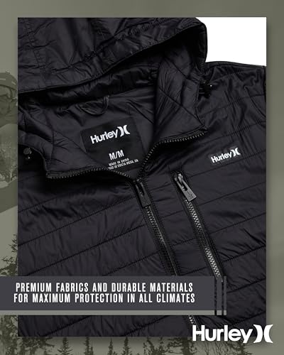 Image of Hurley Mens Puffer Jacket - Lightweight Packable Insulated Winter Coat for Men - Weather Resistant Quilted Outdoor Jacket