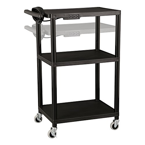 Norwood Commercial Furniture Adjustable-Height Mobile Black Plastic Utility Av Cart With Power Strip, Nor-Oug1042-So #TOP2