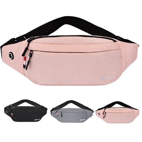 Bum Bag for Ladies Women Men Girls Bumbags Waist Fanny Pack with Headphone Jack and Adjustable Belt for Sport Running Hiking Jogging (Light Pink)