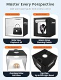 DUCLUS Fotobox 40 x 40 cm, składane studio fotograficzne, 5500 K, ściemniany namiot świetlny z ruchomymi listwami świetlnymi LED i 6 tłami do fotografii produktowej