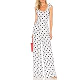  Mono Largo Mujer Traje de Vestir SUNNSEAN Monos de Lunares sin Mangas con Cuello en V Elástico para Mujer Pantalones Anchos Vestidos de Fiestas Jumpsuits Mujer Petos Mujer (L, Blanco)