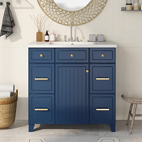 LUMISOL 36" Navy Blue Vanity with Resin Sink
