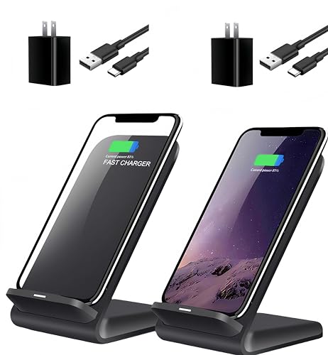 2 Pack Wireless Charging Stand, 20W Fast Charging Stand with QC3.0 Adapter for Samsung Galaxy S25/S25+/S25 Ultra/S24/S23/S22/S21/Note, for iPhone 17 Air Pro Max/16/15/14/13/12/11 Series, and More. by Cesbiomo - Used condition - CA$29.77