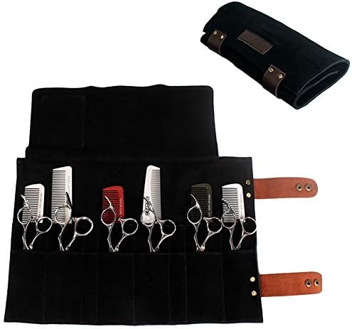 Purple Dragon Leather Roll Up Scissors Holder Pouch Cases Tool Bags for Salon Barber Hair Stylist (Black)