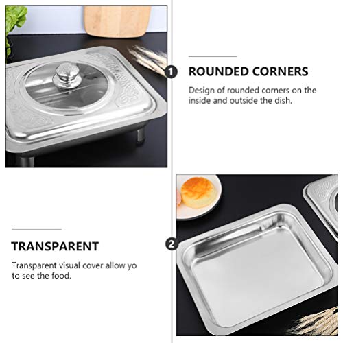 HEMOTON Bandeja de alimentos de aço inoxidável com tampa, bandeja de bufê para festas, buffets, casa