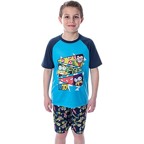 Teen Titans GO! Boys' Big Pizza Toppings Pajama Short Set, Blue, 10/12 Cover