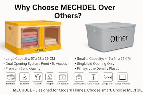 Image of MECHDEL Wardrobe Organizer for Storage /Polypropylene Foldable & Stackable Closet Basket /Cupboard Organizer for Clothes /Mounted Closet Systems (STORAGE BIN-ORANGE, 4PCS)