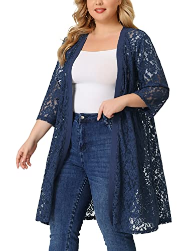 Image of Agnes Orinda Women Plus Size Lace Cardigan 3 /4 Sleeve Cover Up Jacket