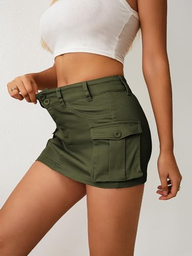 Image of ELLEVEN Low Rise Denim Mini Skirt for Women High Stretch Jean Skirts | Women's Sexy Bodycon Cargo Denim Skirt with Pockets, Y2K Casual Jean Style, Trendy Summer Outfits