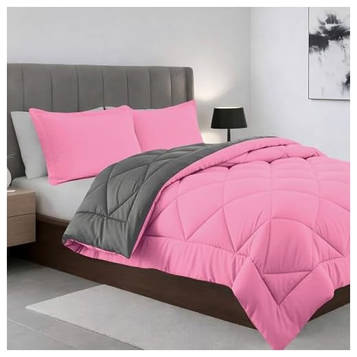 Elegant Comfort Ganzjahres-Bettwäsche-Set mit Gänsedaunen, wendbar, 2-teilig, erhältlich in und Farben, Twin/Twin XL, Rosa/Grau