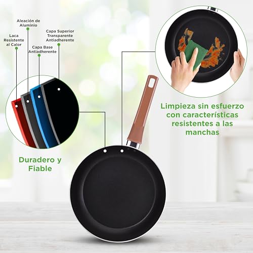 Miniatura 5 de Nutrichef Bateria De Cocina, 13 Piezas, Tapas Antiadherentes, Resistentes Al Calor, Cacerola, Sartenes, Ollas, Cazuela, Cucharon, Tenedor Y Colador, Color Marron